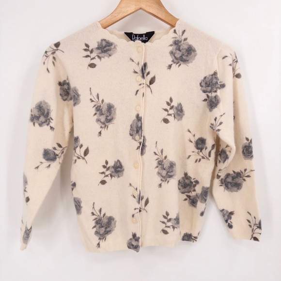 VTG Rafaella Floral Cardigan Sweater M Angora Cottage Light Academia Feminine - Picture 1 of 11